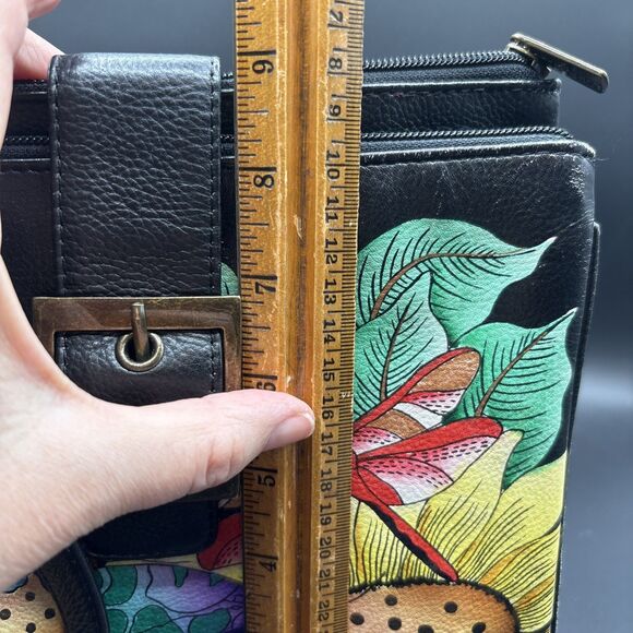 Anuschka Leather Hand Painted Dragonflies & Sunflowers Handbag - Picture 16 of 16